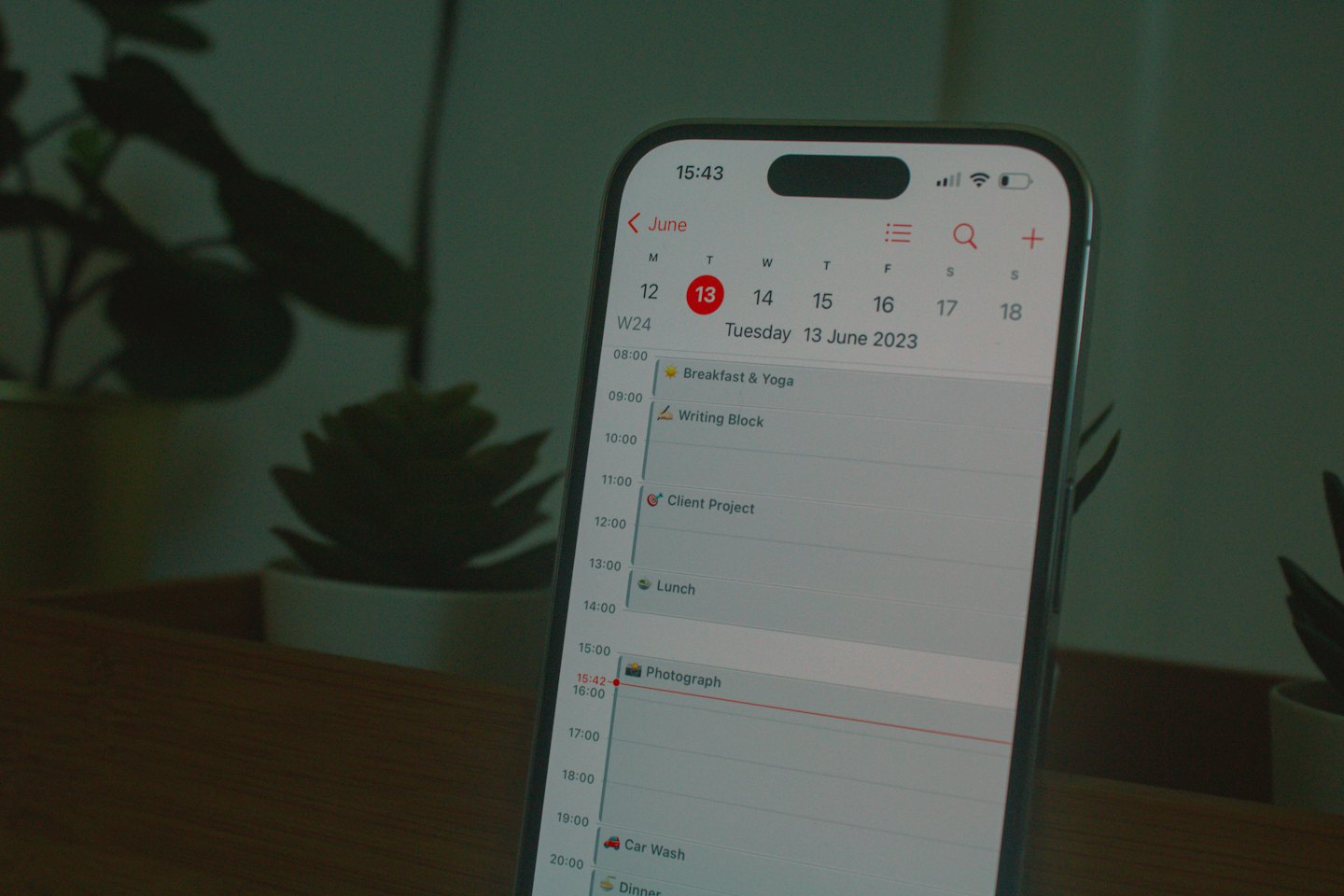 Smartphone screen showing a digital calendar with daily appointments.